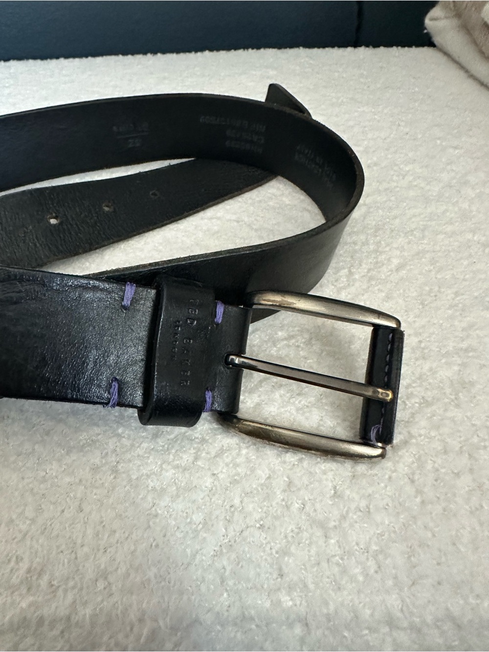Ted Baker Black Leather Belt with Purple Stitching - Picture 2 of 4